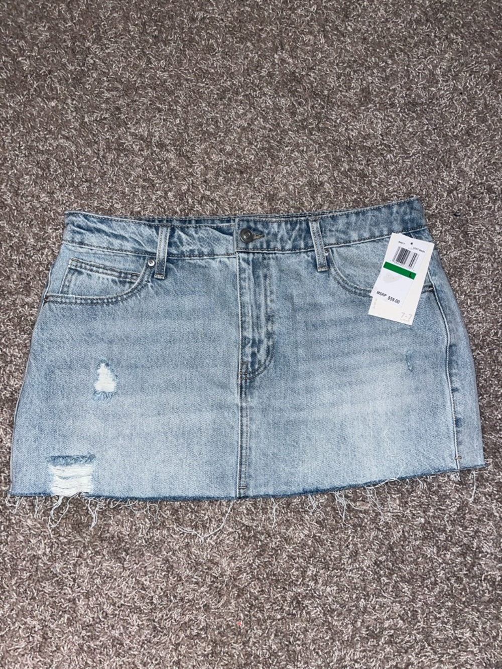 Light Blue Distressed Denim Mini Skirt
